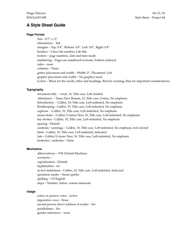 Style Sheet Guide for Project #4 | PDF