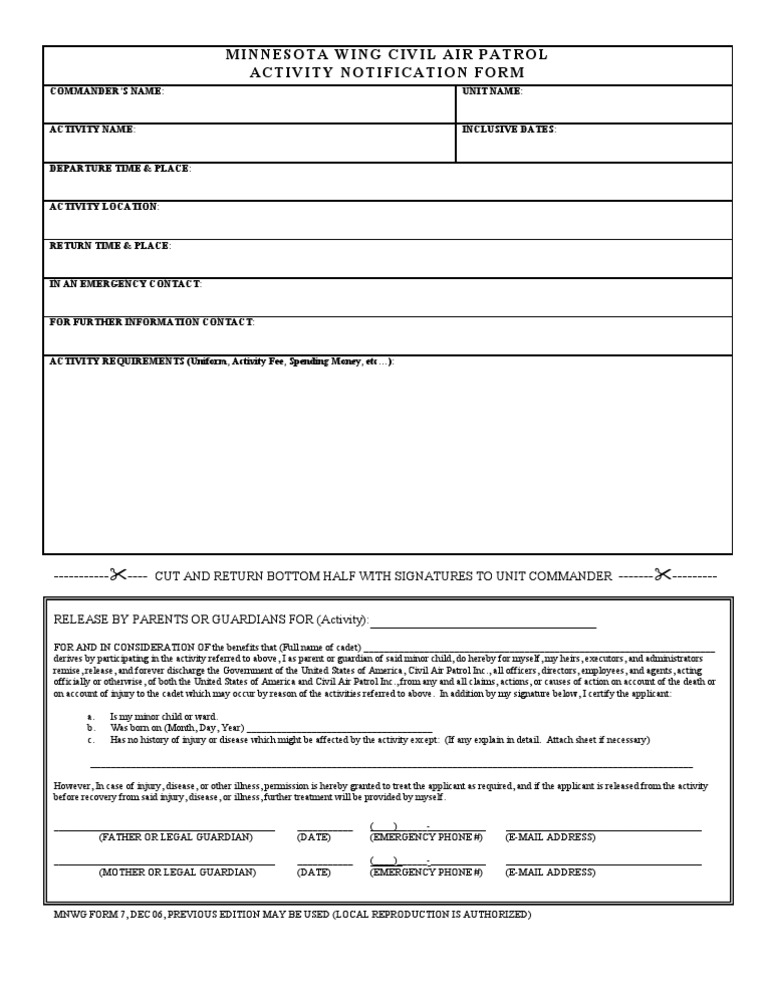 CAP Activity Notification Form | PDF | Legal Guardian | Civil Air Patrol