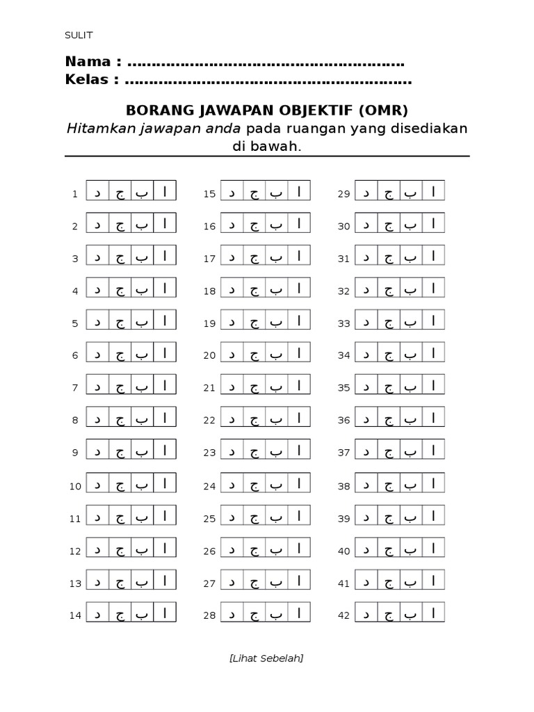 Borang Jawapan Omr 60 Soalan Pdf