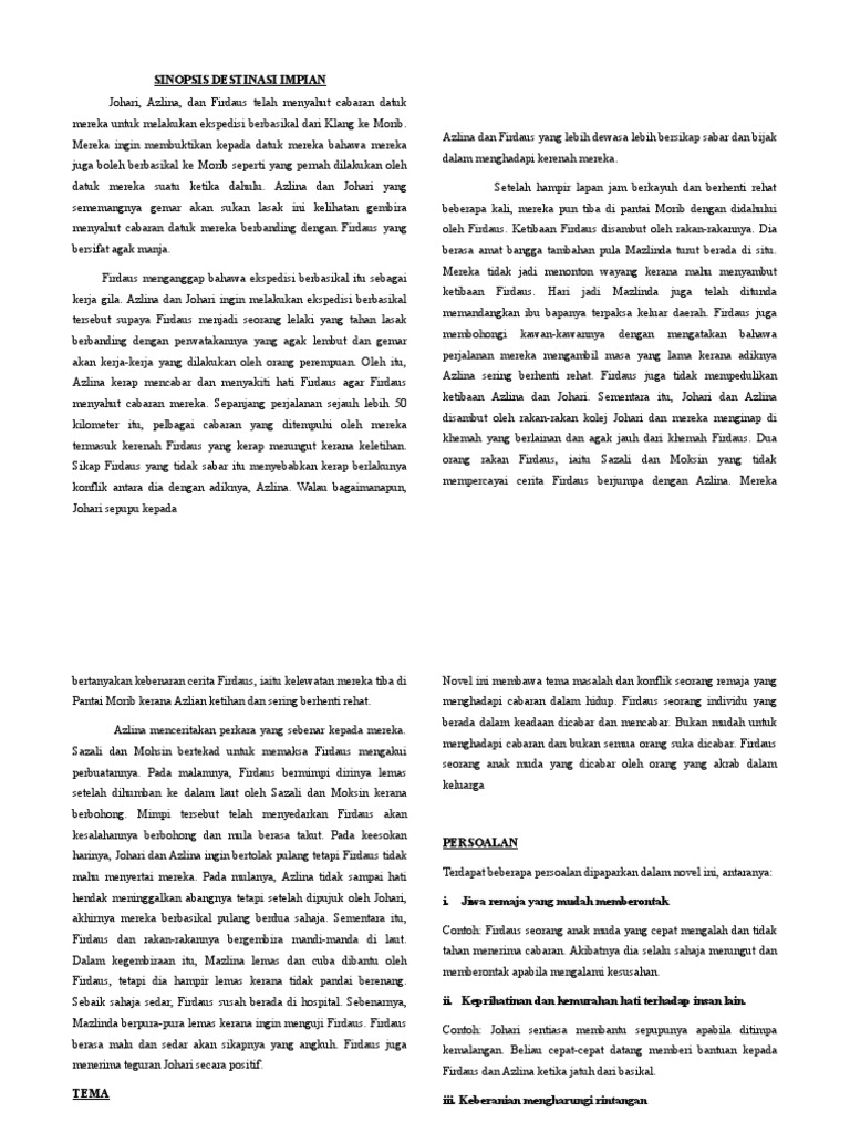Novel Destinasi Impian Tingkatan 1 Pdf