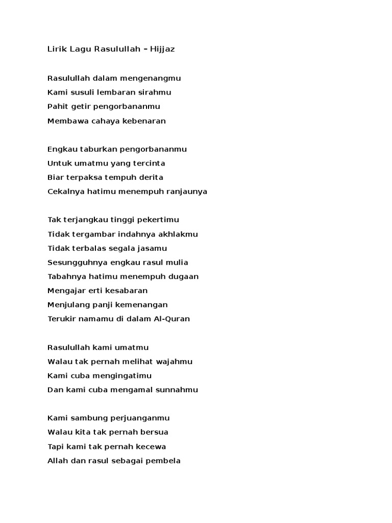 Lirik Lagu Rasulullah Pdf