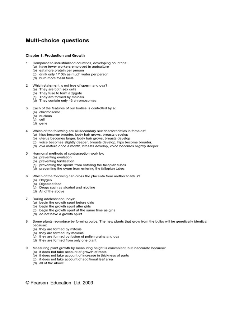 Multi-Choice Questions: Chapter 1: Production and Growth | PDF ...
