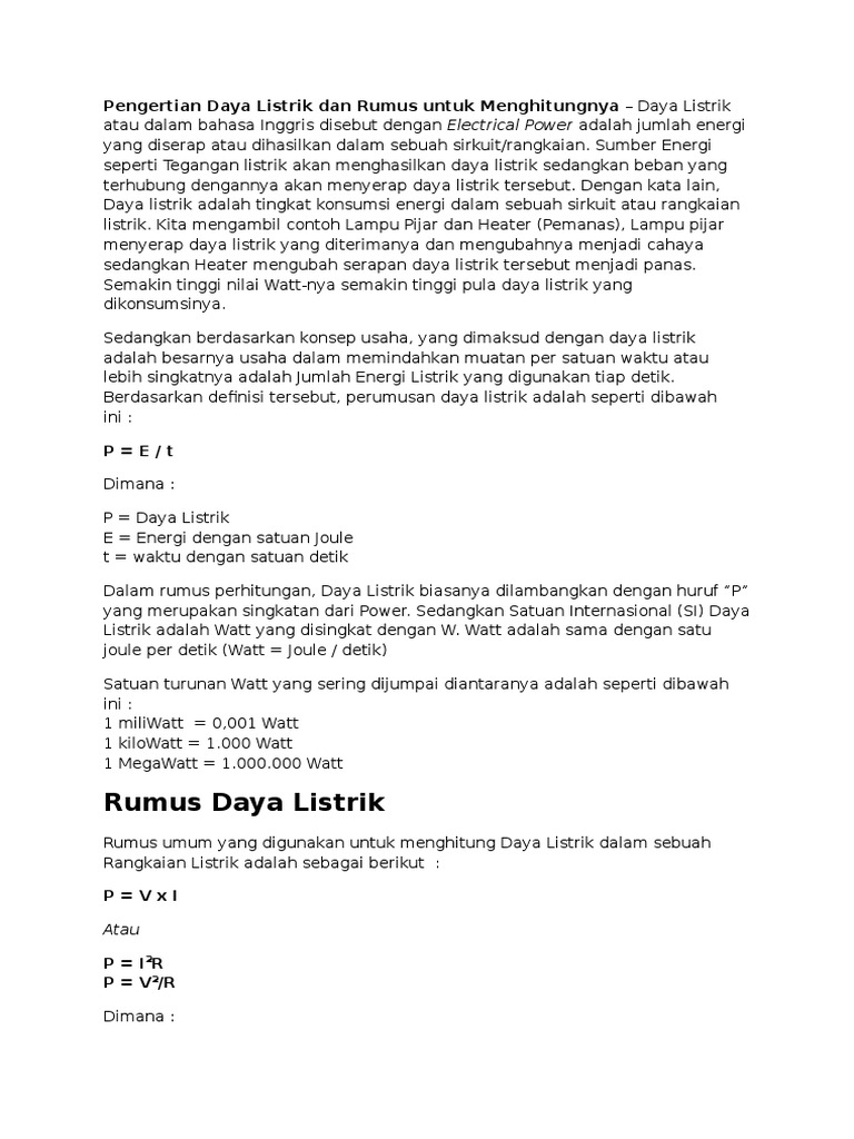 Pengertian Daya Listrik  Dan Rumus Untuk Menghitungnya  Pengertian Daya Listrik  Dan Rumus Untuk Menghitungnya