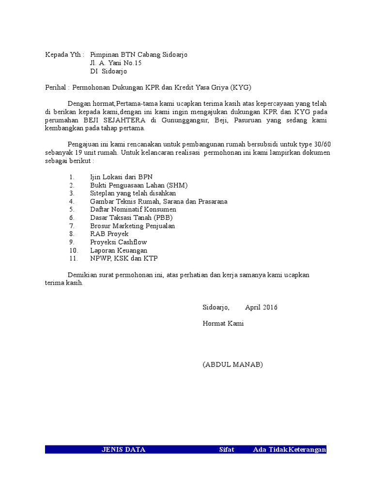 Surat Permohonan Kyg
