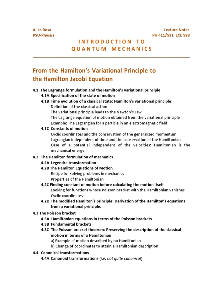 Chapter 4 Hamilton Variational Principle Hamilton Jacobi Eq Classical ...