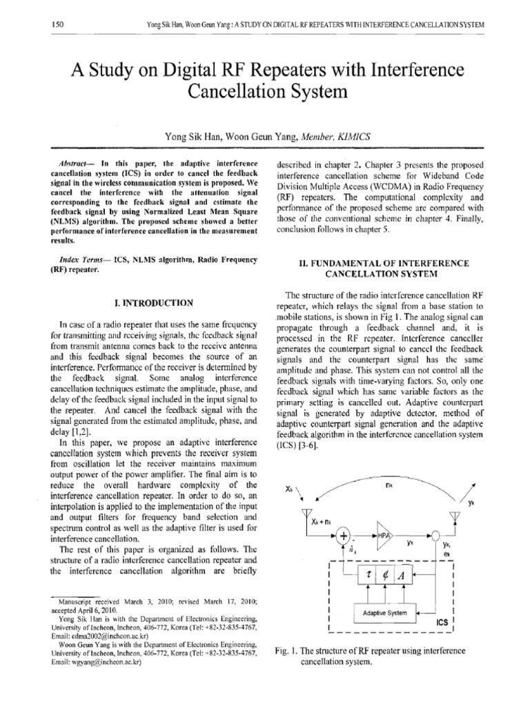 A Study On Digital RF Repeaters With Interference Cancellation System ...
