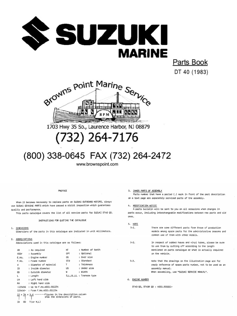 Suzuki Outboard Engine DT40 Parts Catalogue PDF Washer (Hardware
