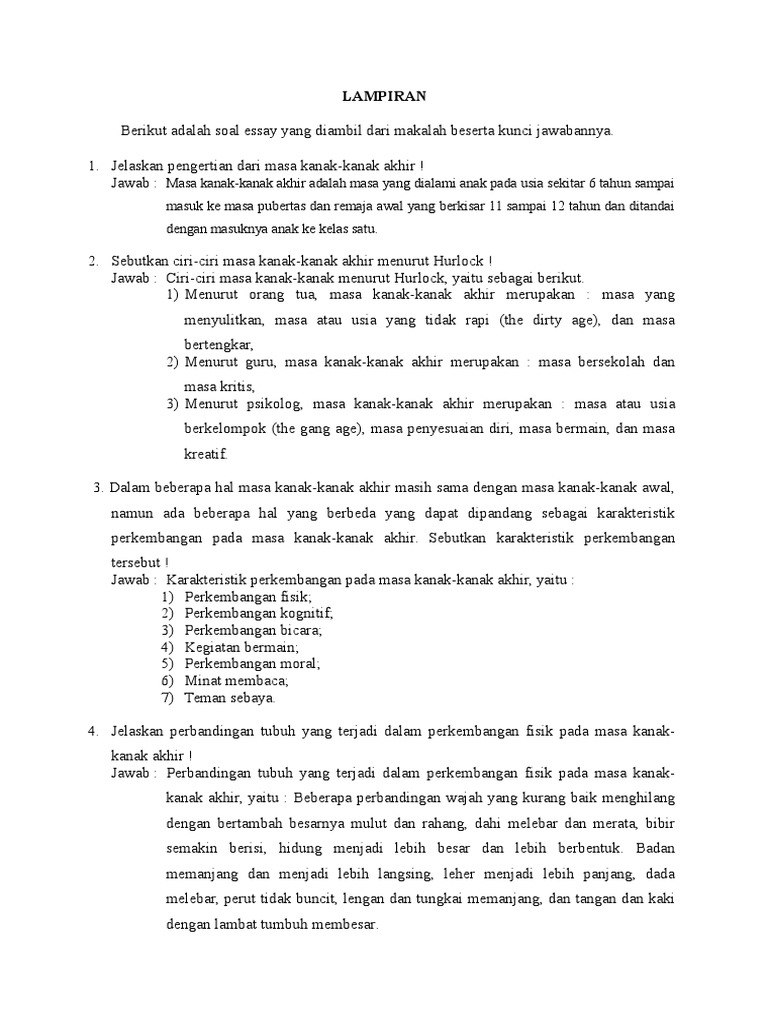 Soal Untuk Masa Kanak Kanak Akhir