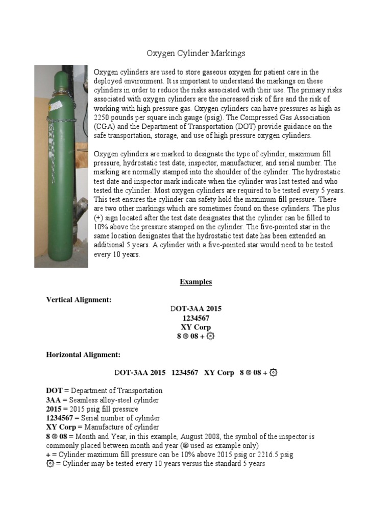 Oxygen Cylinder Markings PDF | PDF | Oxygen | Pressure