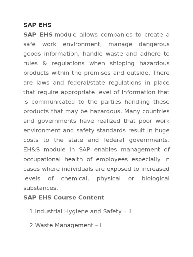 SAP EHS Module Allows Companies To Create A | PDF | Business