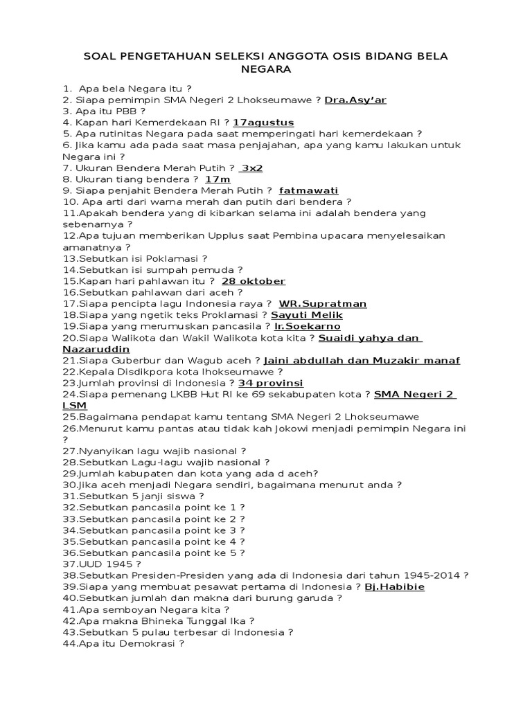 Soal Tes Osis Sma Bank Jawaban pendidikan