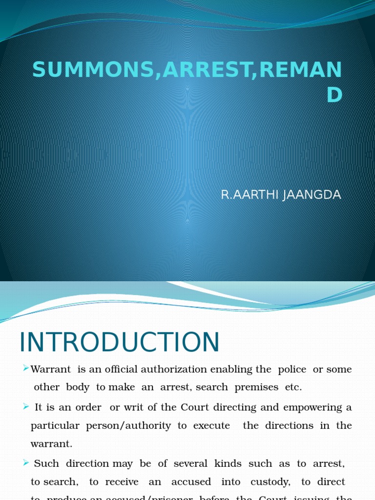 Summons, Arrest, Remand | PDF | Arrest Warrant | Arrest