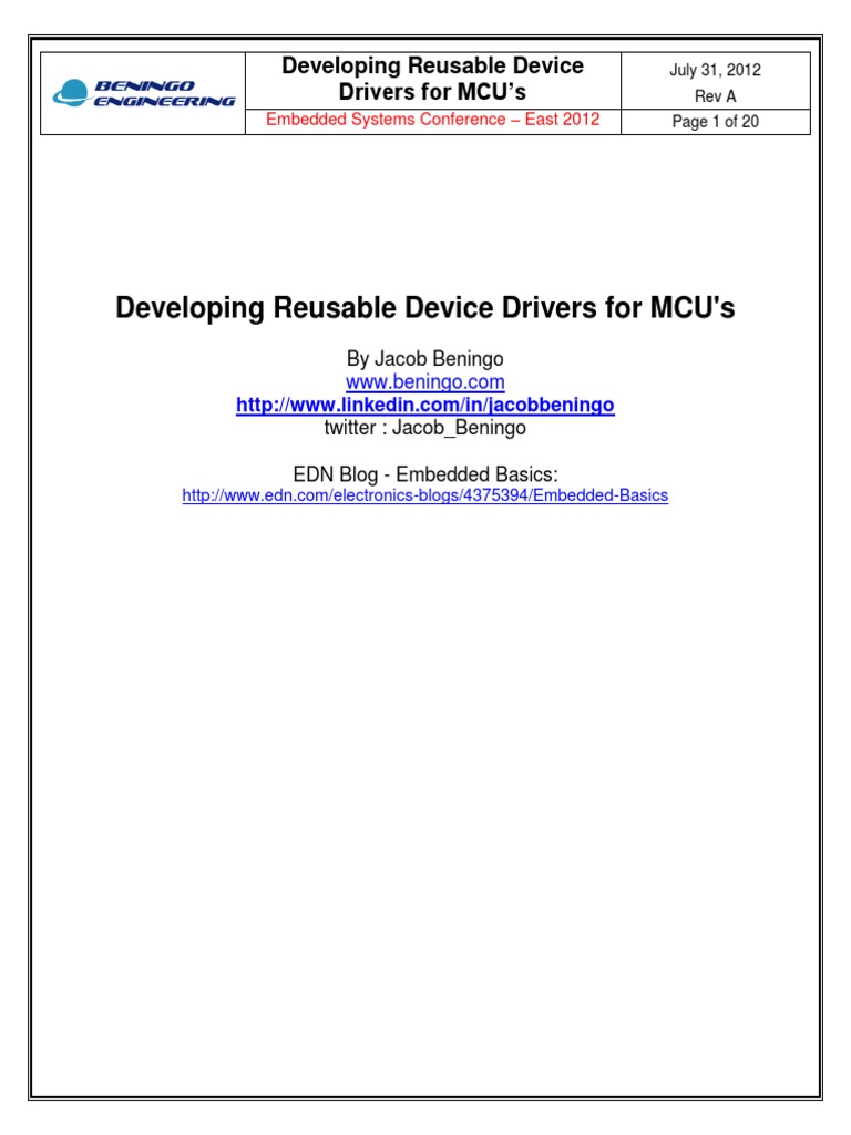 Developing Reusable Device Drivers For Mcus PDF | PDF | Application ...