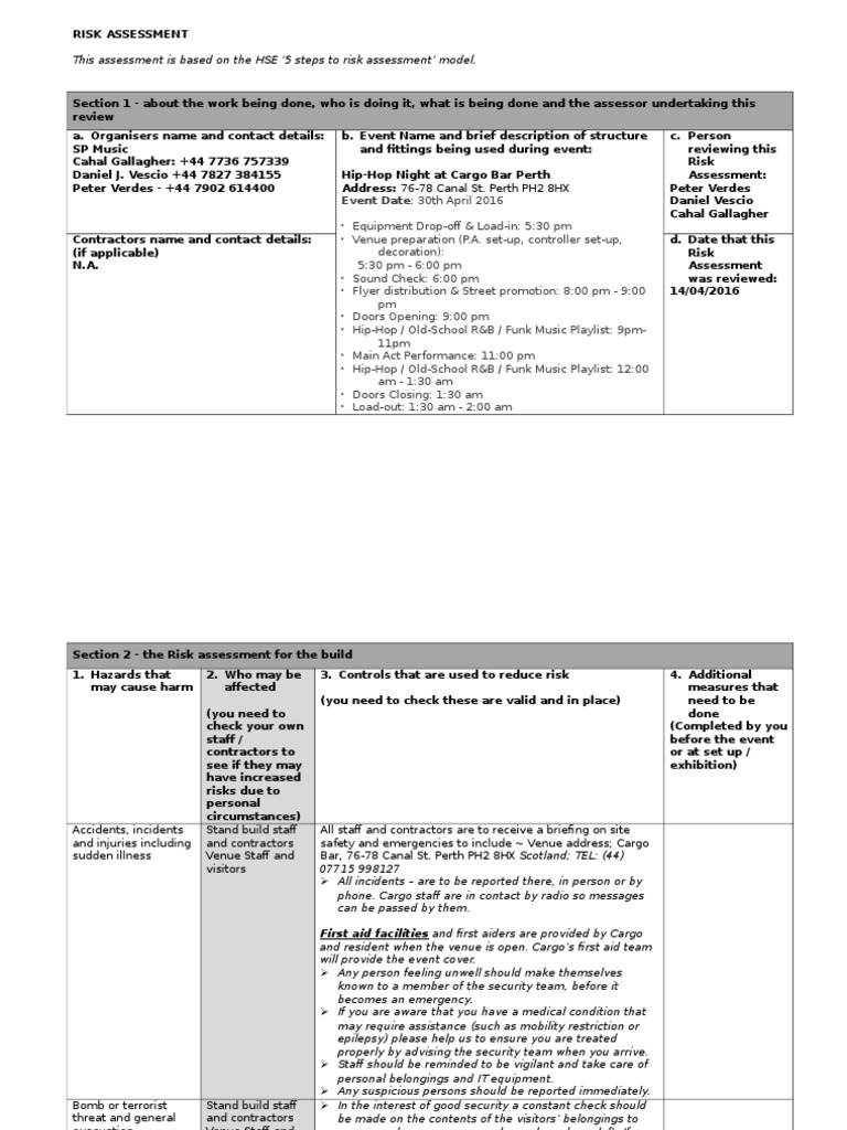 Music Event Risk Assessment Guide | PDF | Traffic | First Aid