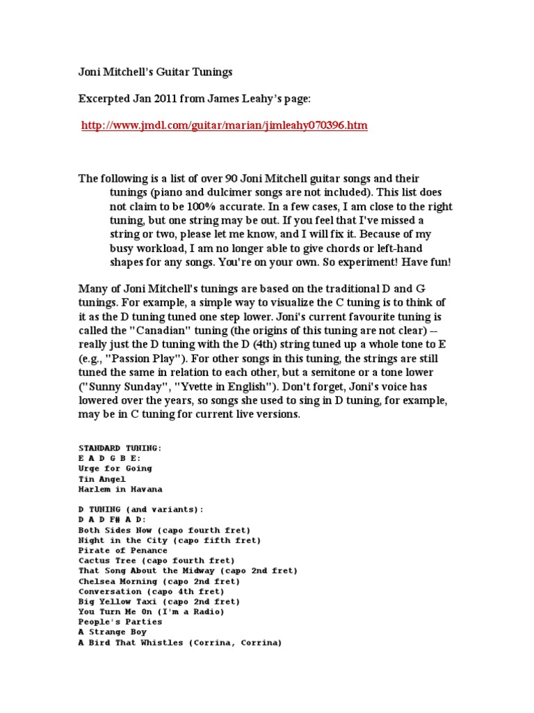 Joni Mitchell Tunings | PDF | Elements Of Music | String Instruments