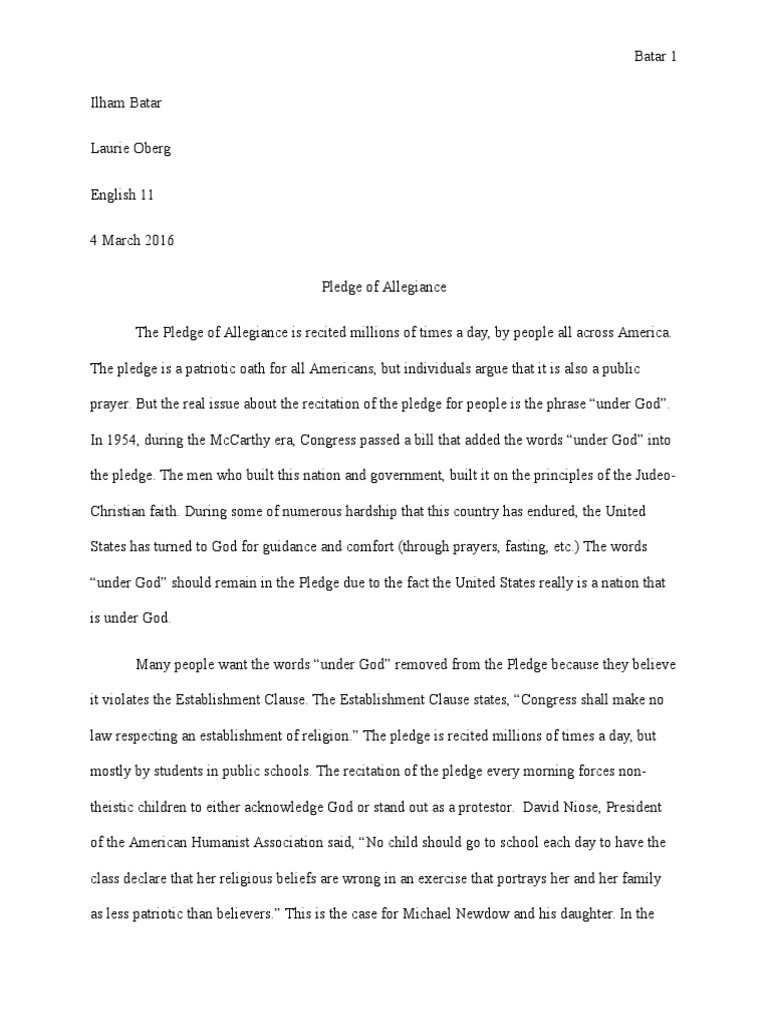 Pledge Of Allegiance Essay Pledge Of Allegiance Establishment Clause