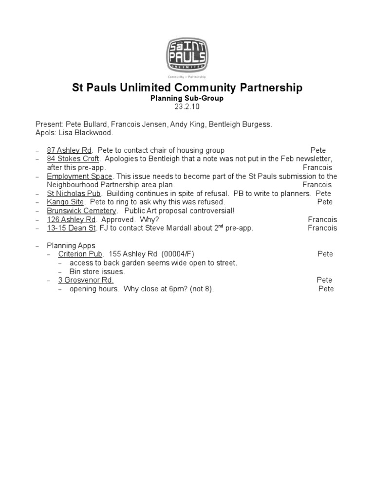 St Pauls Community Planning Meeting Notes | PDF