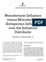 Manufacturer Influence versus Manufacturer Salesperson Influence over the Industrial Distributor 