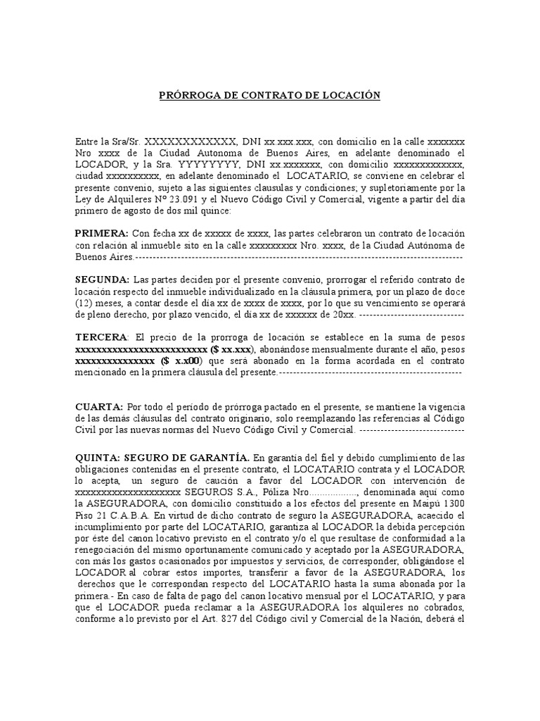 Modelo de Extensión de Contrato de Locacion