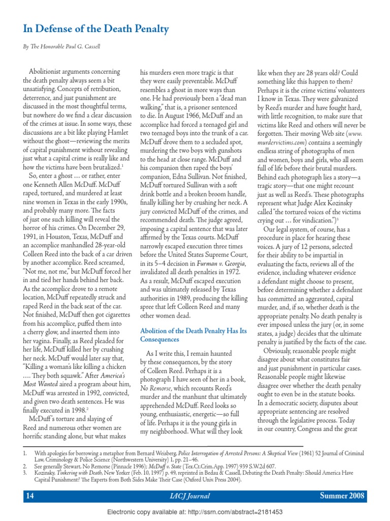 In Defense of The Death Penalty | PDF | Deterrence (Legal) | Capital ...