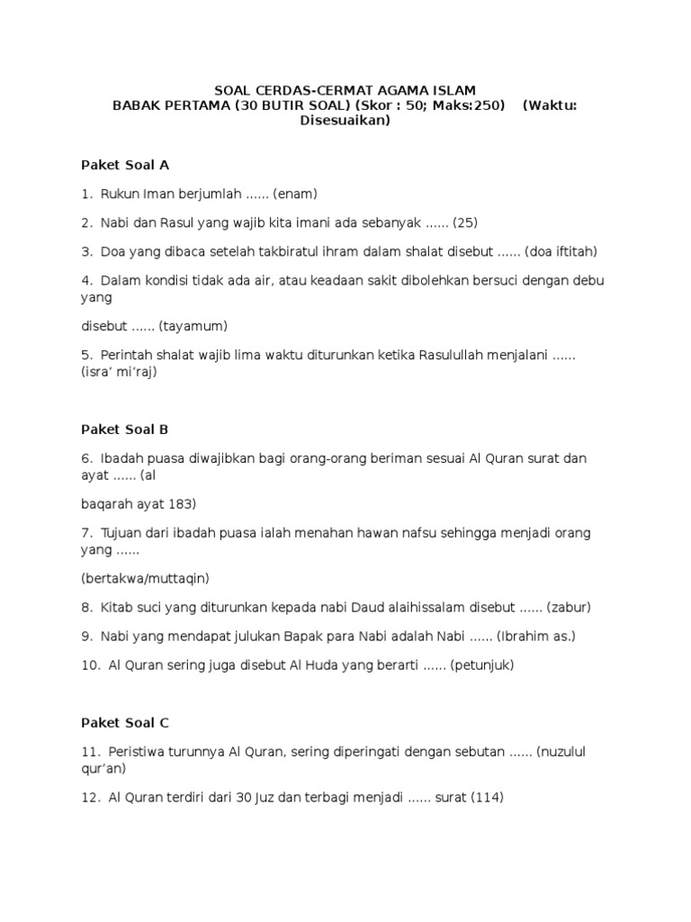 Soal Cerdas Cermat Muharram