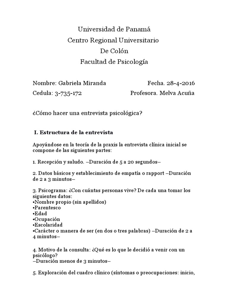 Como Hacer Una Entrevista Psicologica Adultos