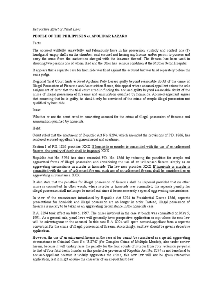 Retroactive Application of Penal Laws | PDF | Ex Post Facto Law | Murder