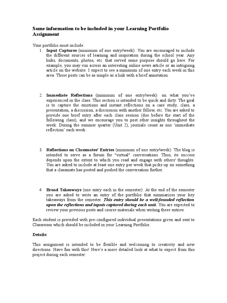 Learning Portfolio Assignment Guide | PDF | Creativity | Teaching