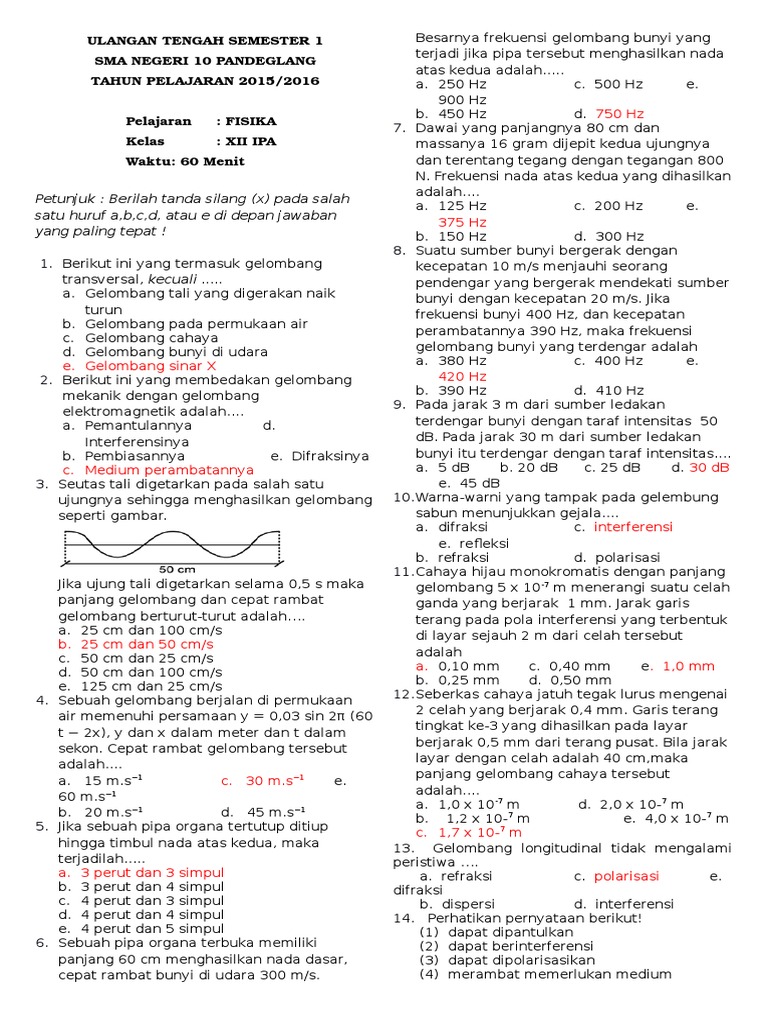 Soal Fisika Kelas 12 Semester 1 K13