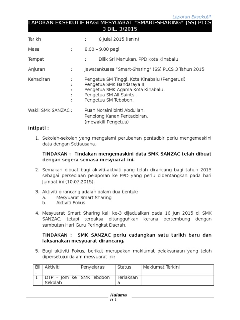 Contoh Laporan Eksekutif