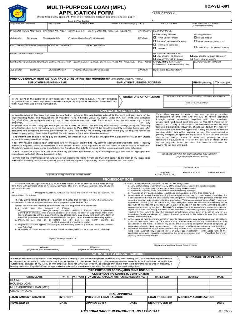 PagIbig Multi Purpose Loan Application Form PDF Loans Interest