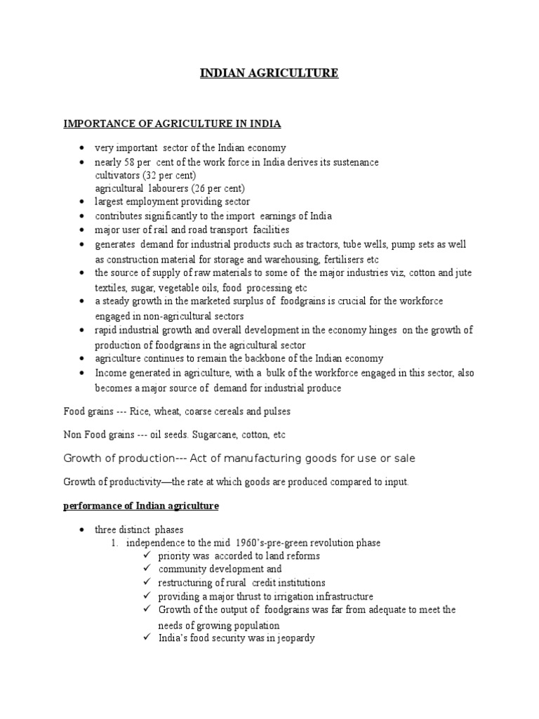 Indian Agriculture: Importance of Agriculture in India | PDF ...