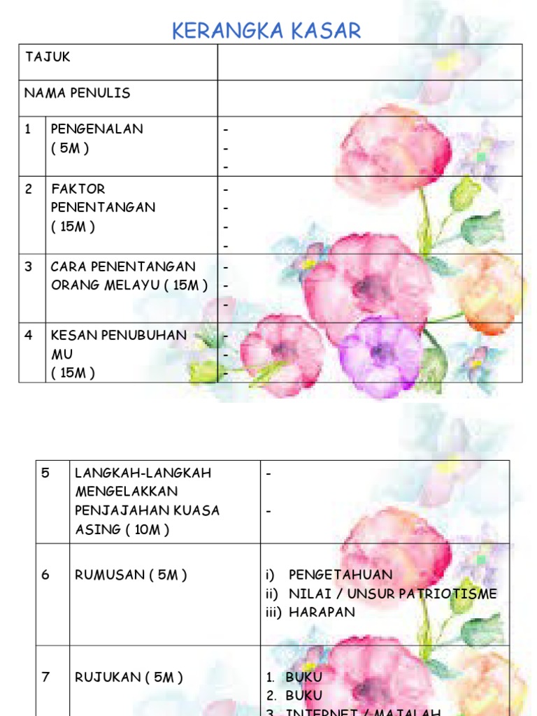 Contoh Kerangka Kasar Sejarah 2018 Rass Naa