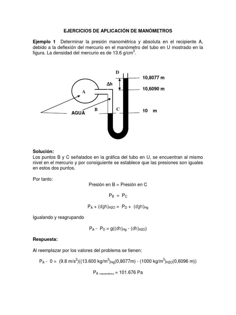 Ejercicios de Manómetros | PDF