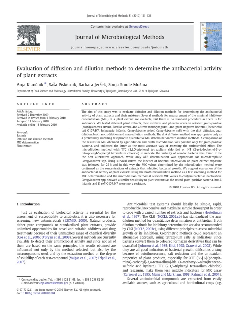 Evaluation of Diffusion and Dilution Methods | PDF