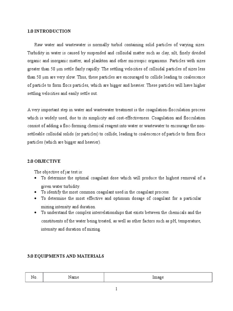  JAR TEST Lab Report Chemistry Physical Sciences
