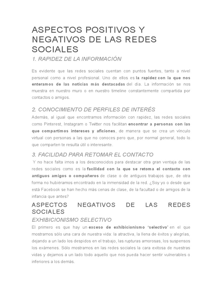 Aspectos Positivos y 5 Negativos de Las Redes Sociales | PDF