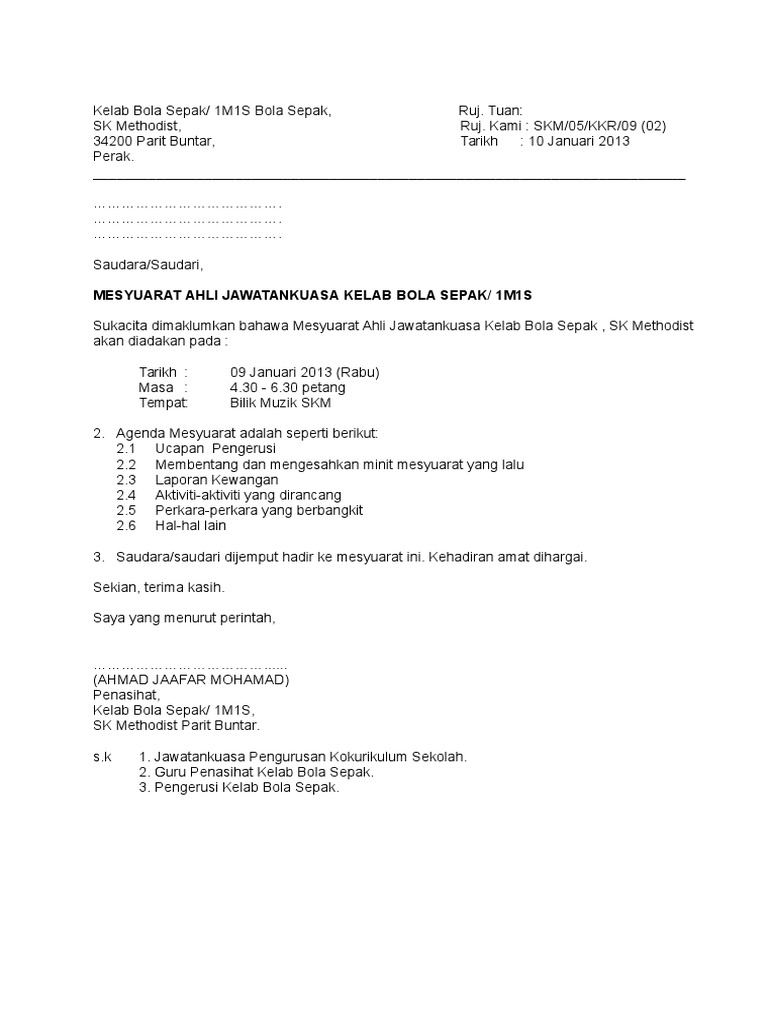 Contoh Notis Mesyuarat Pdf