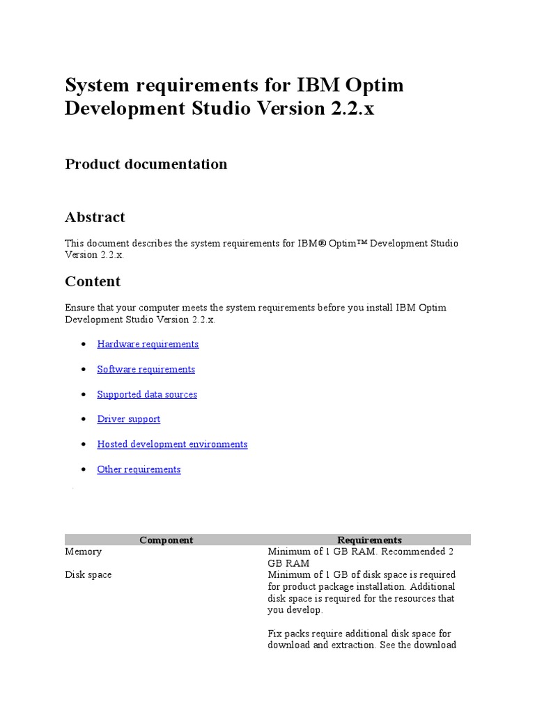 System Requirements For IBM Optim Development Studio Version 2.2.x ...