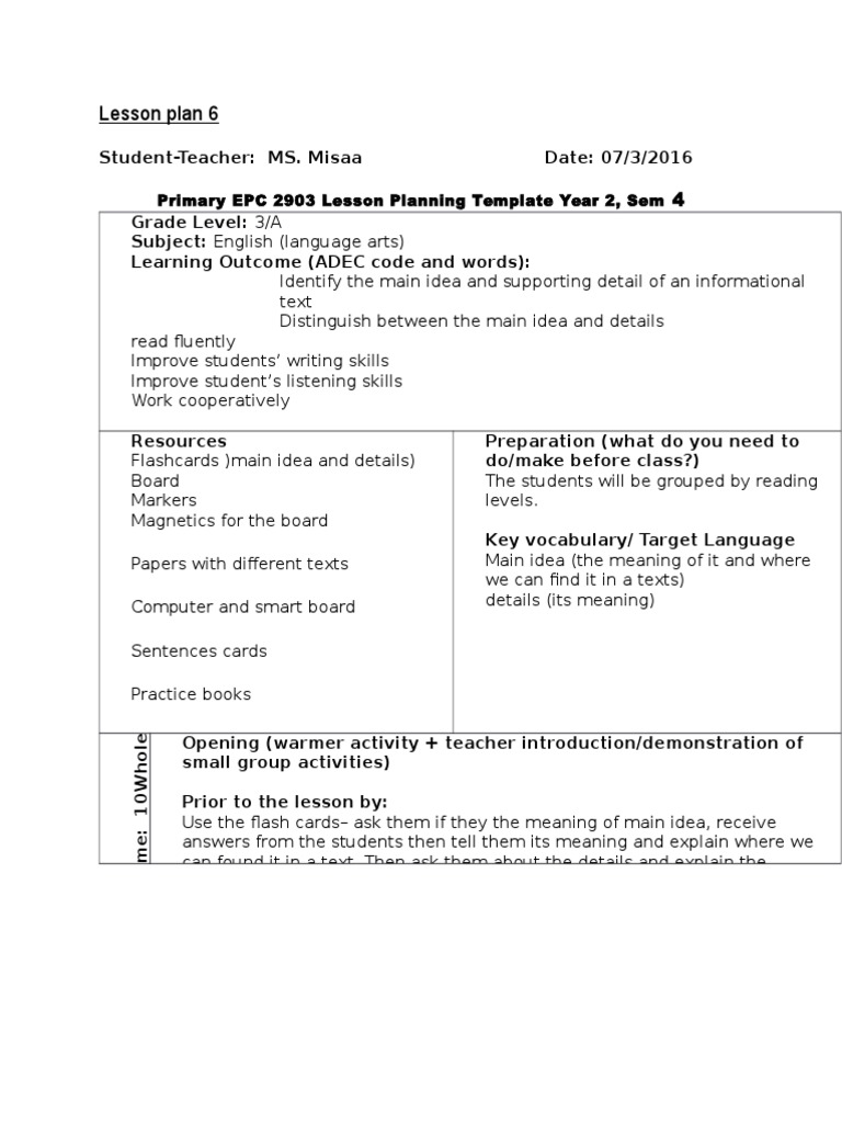 Lesson Plan 6 | PDF | Lesson Plan | Psychological Concepts