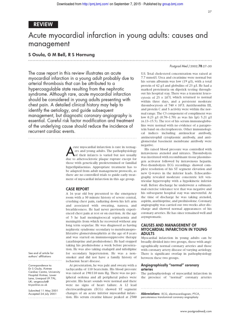 Acute Myocardial Infarction in Young Adults: Causes and Management ...