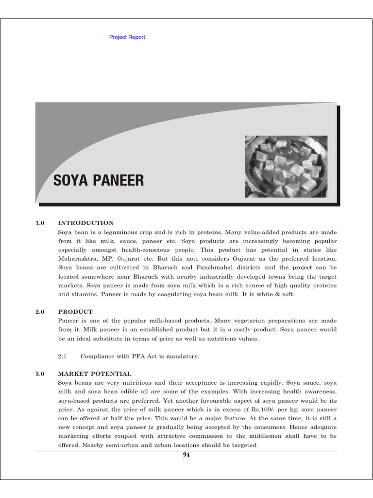 Soya Paneer Project Report | PDF | Soybean | Depreciation