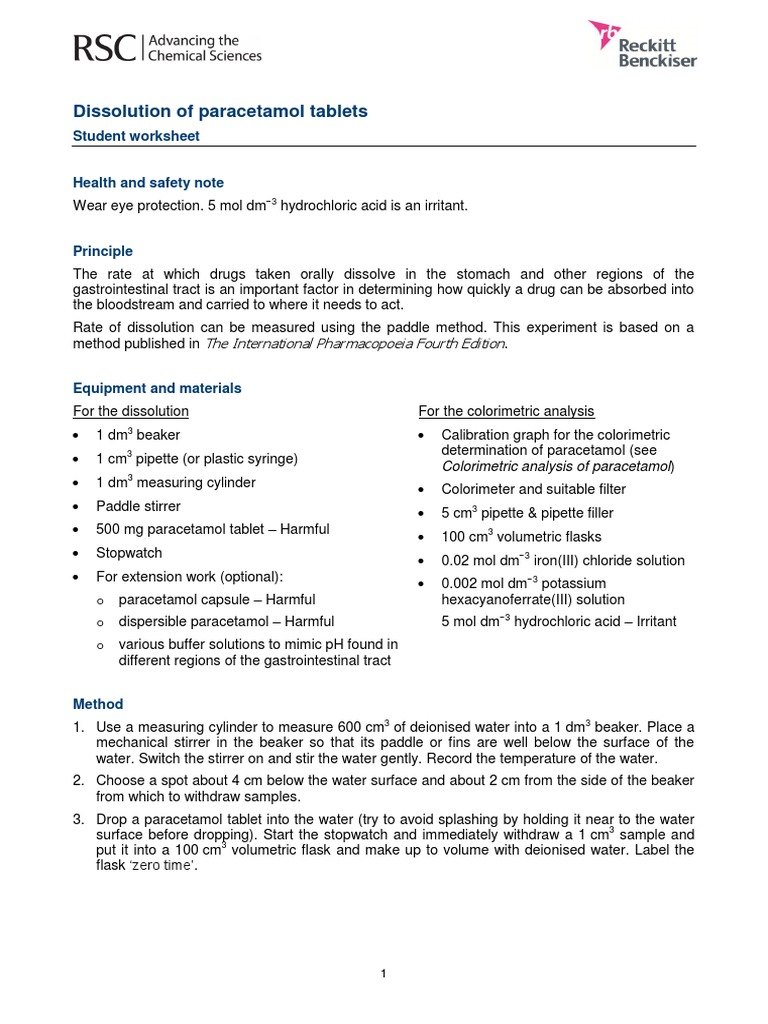 Paracetamol Tablet Dissolution Test | PDF | Tablet (Pharmacy ...