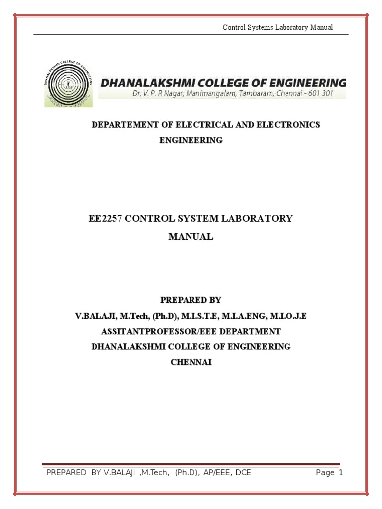 Control System Lab Manual PDF Inductor Feedback