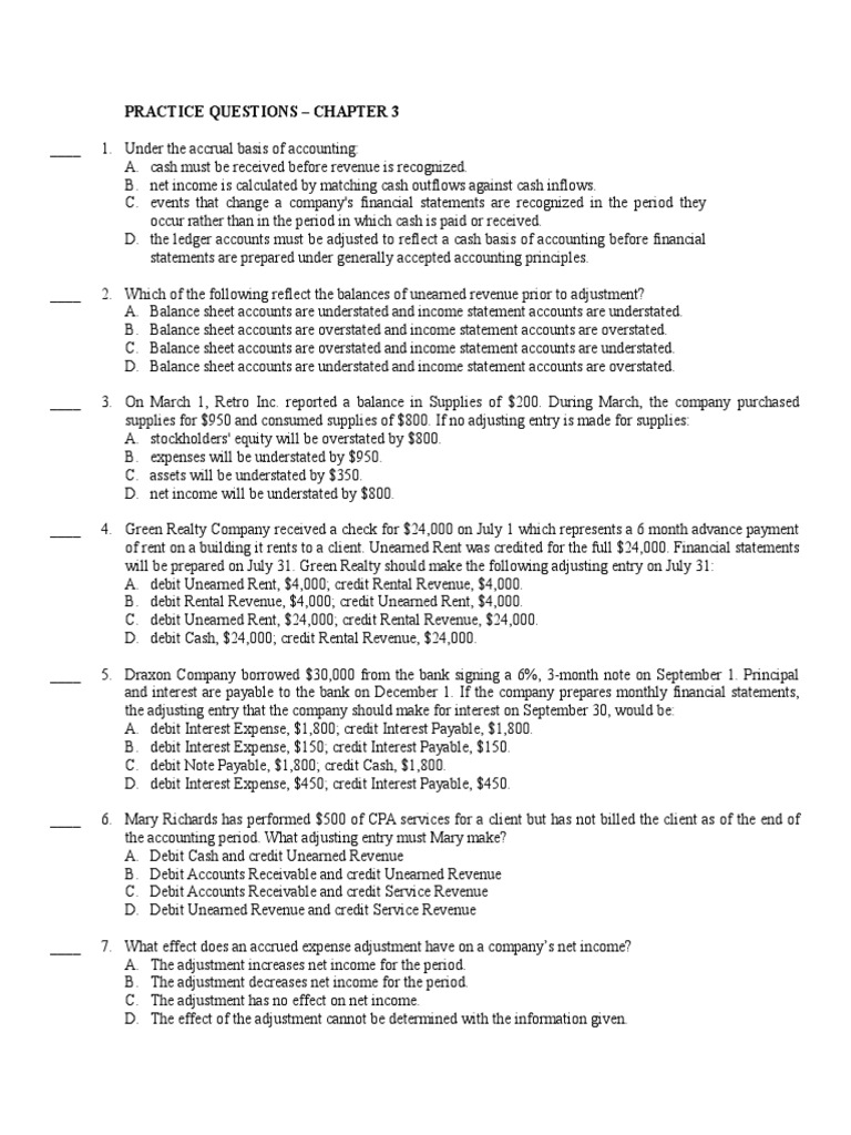 Chapter 3 Accounting Practice Questions | PDF | Debits And Credits ...