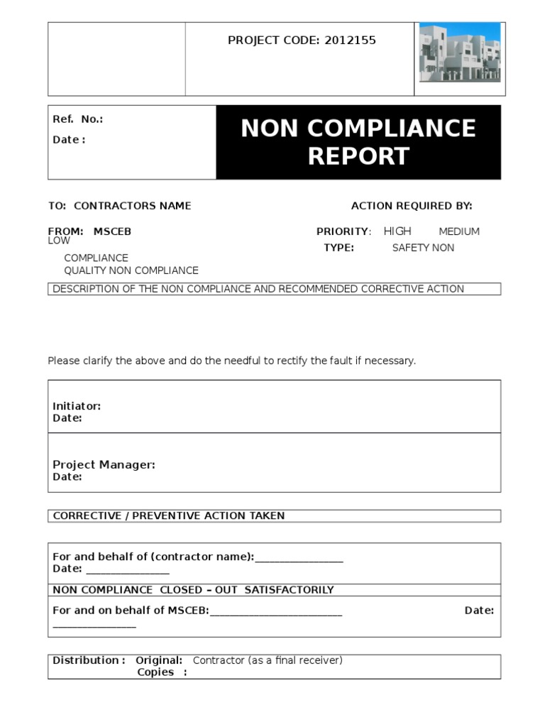 Project Code 2012155 Non Compliance Report | PDF