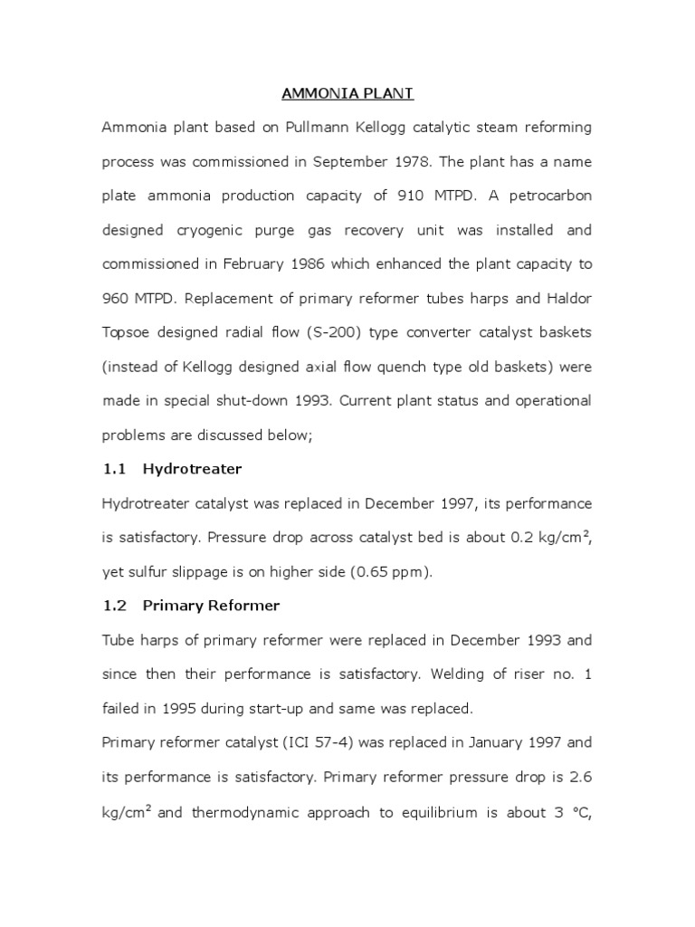 Ammonia Plant Catalysis Ammonia