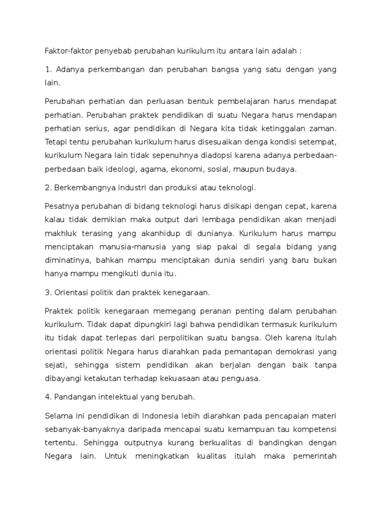 Faktor Penyebab Perubahan Kurikulum Pdf