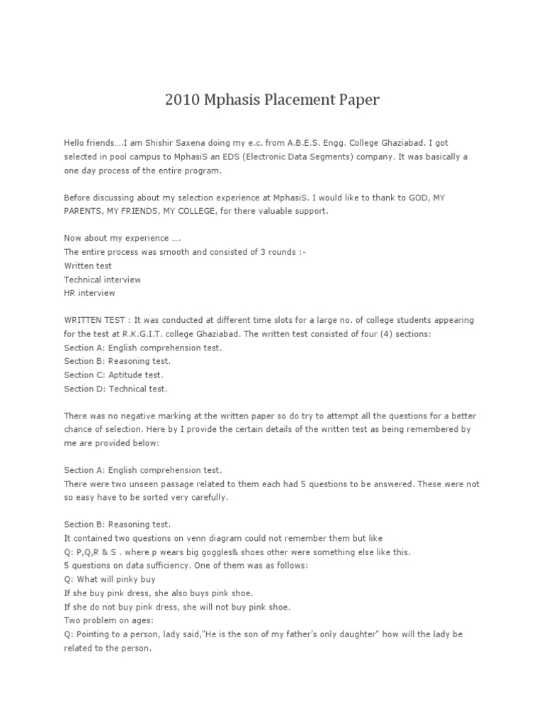 Mphasis Placement Experience | PDF | Pointer (Computer Programming ...