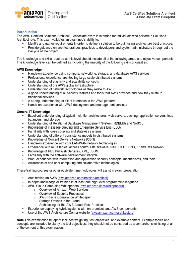 Aws Certified Solutions Architect Associate Blueprint Pdf Cloud